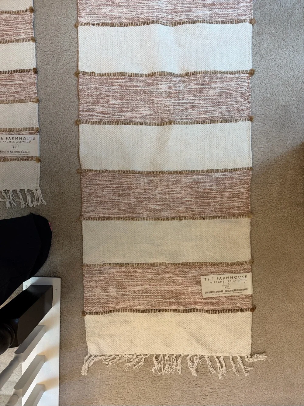 The Farmhouse Collection Cream and Brown Striped Cotton Runner and Mat Set